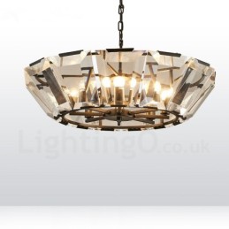 Modern Contemporary 8 Light Steel Pendant Light with CrystalGlass Shade