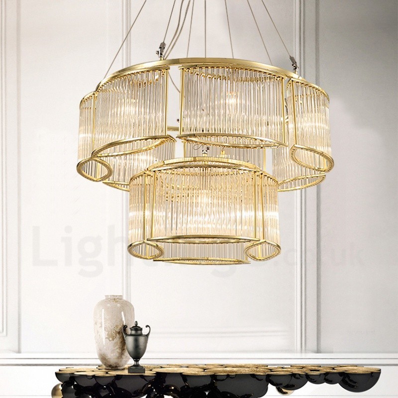 Modern Contemporary 11 Light Steel Pendant Light with CrystalGlass Shade