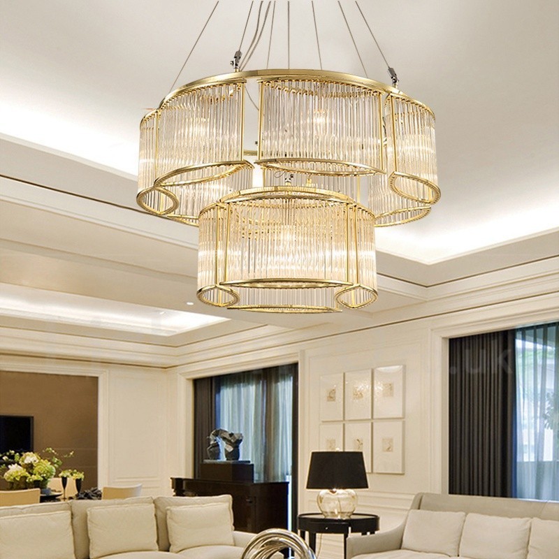 Modern Contemporary 11 Light Steel Pendant Light with CrystalGlass Shade