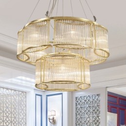 Modern Contemporary 11 Light Steel Pendant Light with CrystalGlass Shade