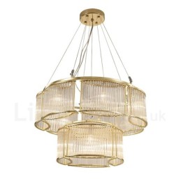 Modern Contemporary 11 Light Steel Pendant Light with CrystalGlass Shade