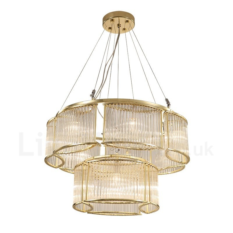 Modern Contemporary 11 Light Steel Pendant Light with CrystalGlass Shade