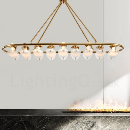 Modern Contemporary 9 Light Brass Pendant Light with Glass Shade