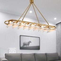 Modern Contemporary 9 Light Brass Pendant Light with Glass Shade