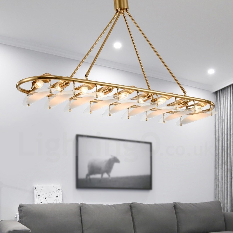 Modern Contemporary 9 Light Brass Pendant Light with Glass Shade