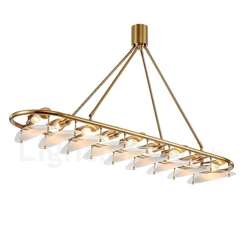 Modern Contemporary 9 Light Brass Pendant Light with Glass Shade