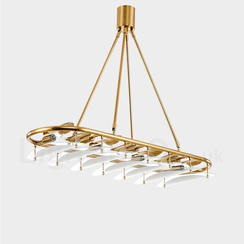 Modern Contemporary 9 Light Brass Pendant Light with Glass Shade