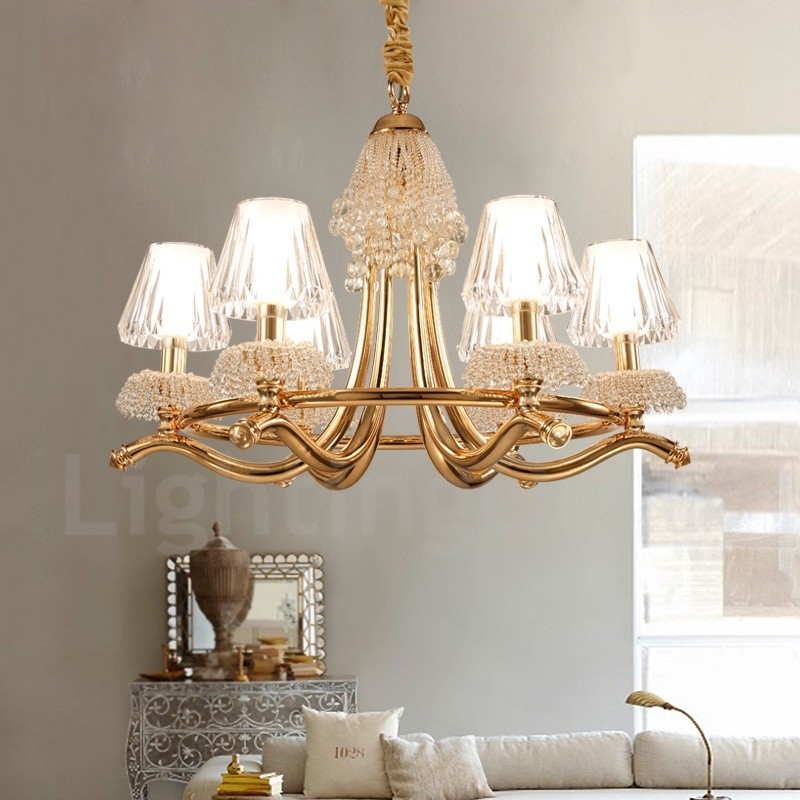 Modern Contemporary 6 Light Crystal Steel Chandelier with Acrylic Shade