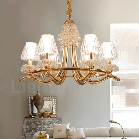 Modern Contemporary 6 Light Crystal Steel Chandelier with Acrylic Shade