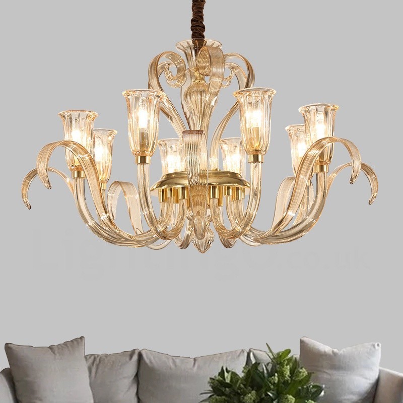 Modern Contemporary 8 Light Glass Chandelier with Glass Shade