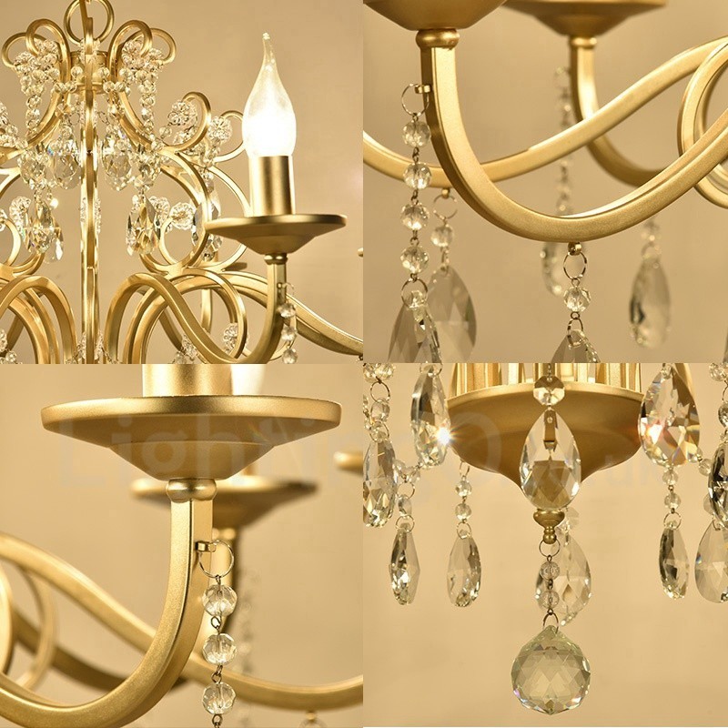 Rustic Lodge 8 Light Crystal Steel Chandelier with Fabric Shade