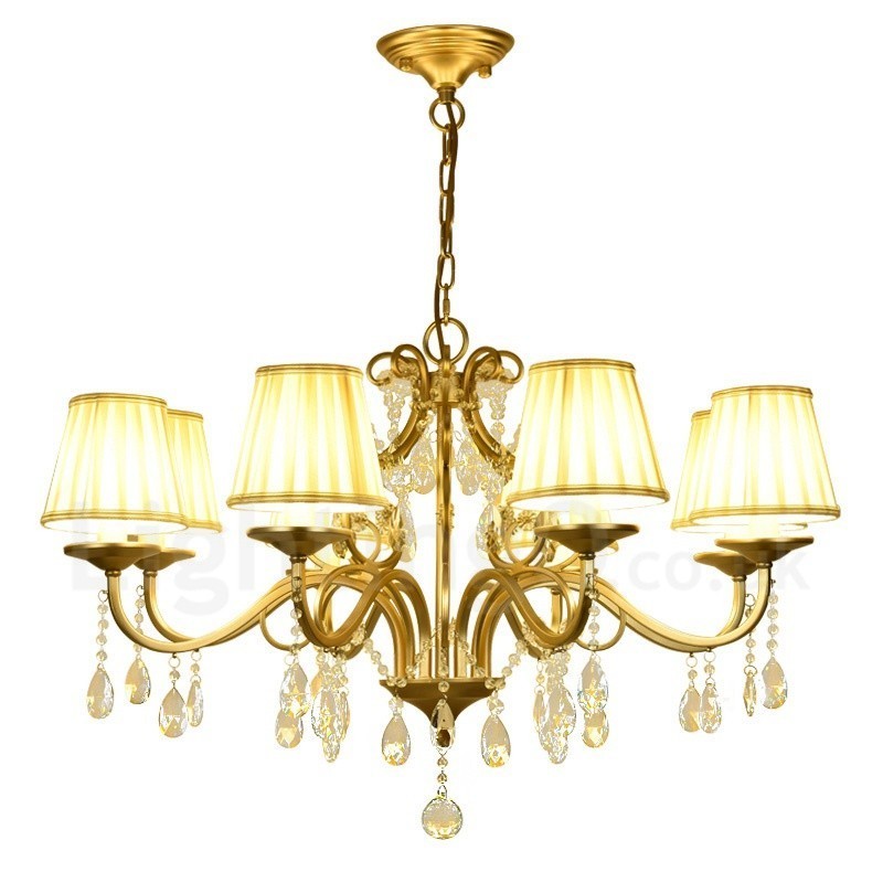 Rustic Lodge 8 Light Crystal Steel Chandelier with Fabric Shade