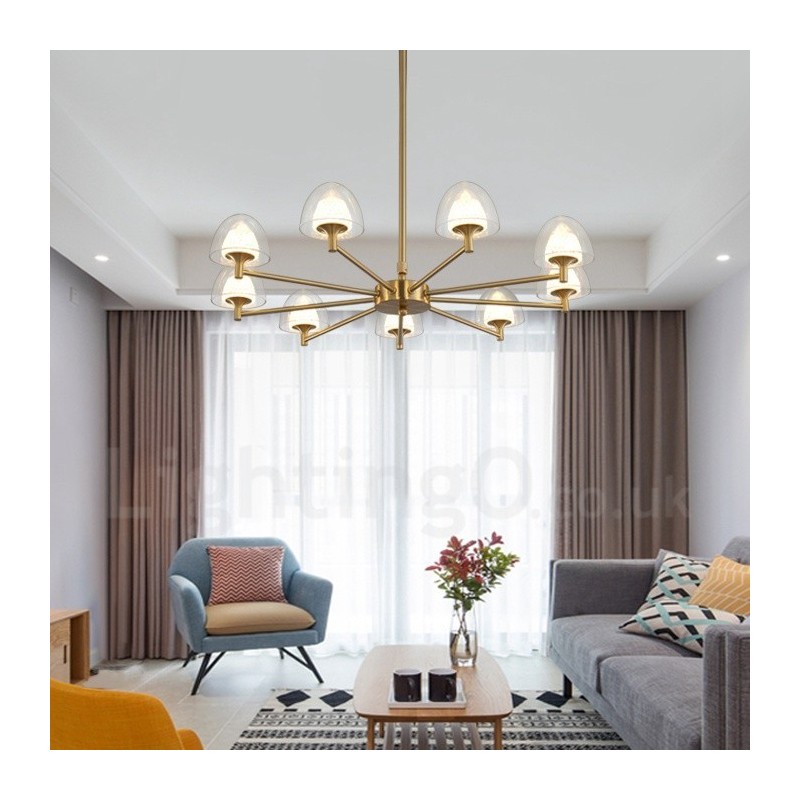 Modern Contemporary 9 Light Metal Chandelier with Acrylic Shade