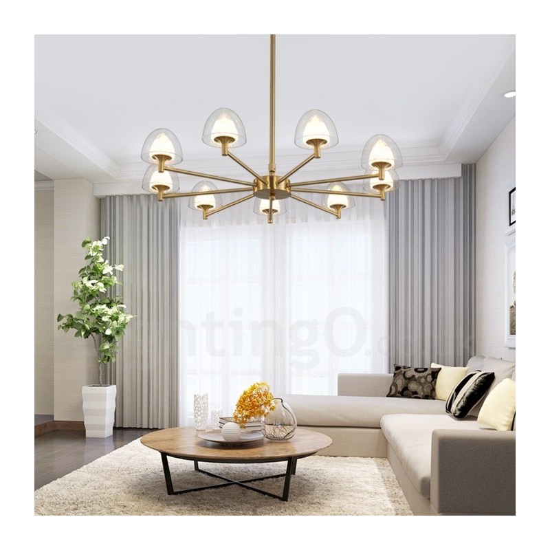 Modern Contemporary 9 Light Metal Chandelier with Acrylic Shade