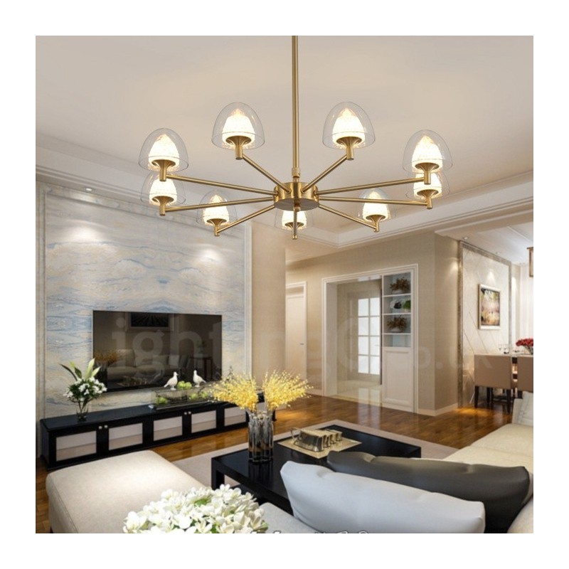 Modern Contemporary 9 Light Metal Chandelier with Acrylic Shade