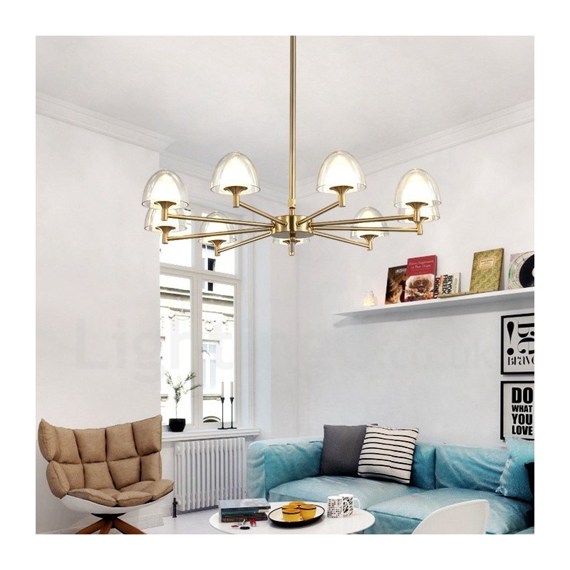 Modern Contemporary 9 Light Metal Chandelier with Acrylic Shade