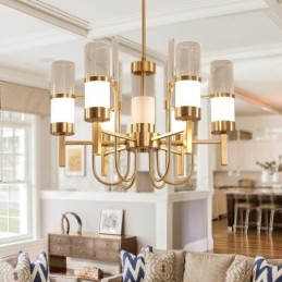 Rustic Lodge Modern Contemporary 6 Light Steel Chandelier with Glass Shade