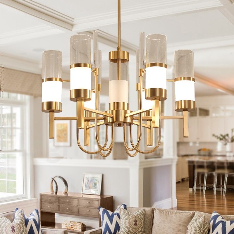 Rustic Lodge Modern Contemporary 6 Light Steel Chandelier with Glass Shade