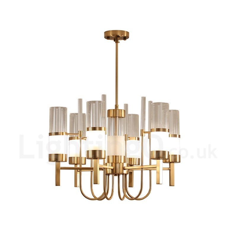 Rustic Lodge Modern Contemporary 6 Light Steel Chandelier with Glass Shade