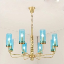 Modern Contemporary 8 Light Brass Chandelier with Glass Shade
