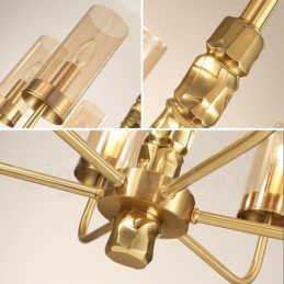 Modern Contemporary 8 Light Brass Chandelier with Glass Shade