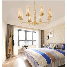 Modern Contemporary 8 Light Brass Chandelier with Glass Shade