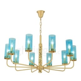 Modern Contemporary 10 Light Brass Chandelier with Glass Shade