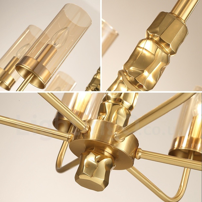 Modern Contemporary 10 Light Brass Chandelier with Glass Shade