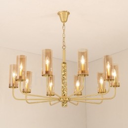 Modern Contemporary 10 Light Brass Chandelier with Glass Shade
