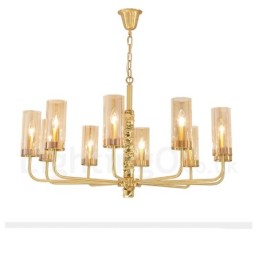 Modern Contemporary 10 Light Brass Chandelier with Glass Shade