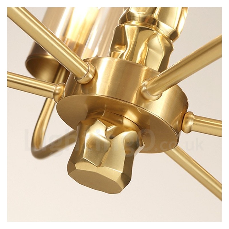 Modern Contemporary 10 Light Brass Chandelier with Glass Shade