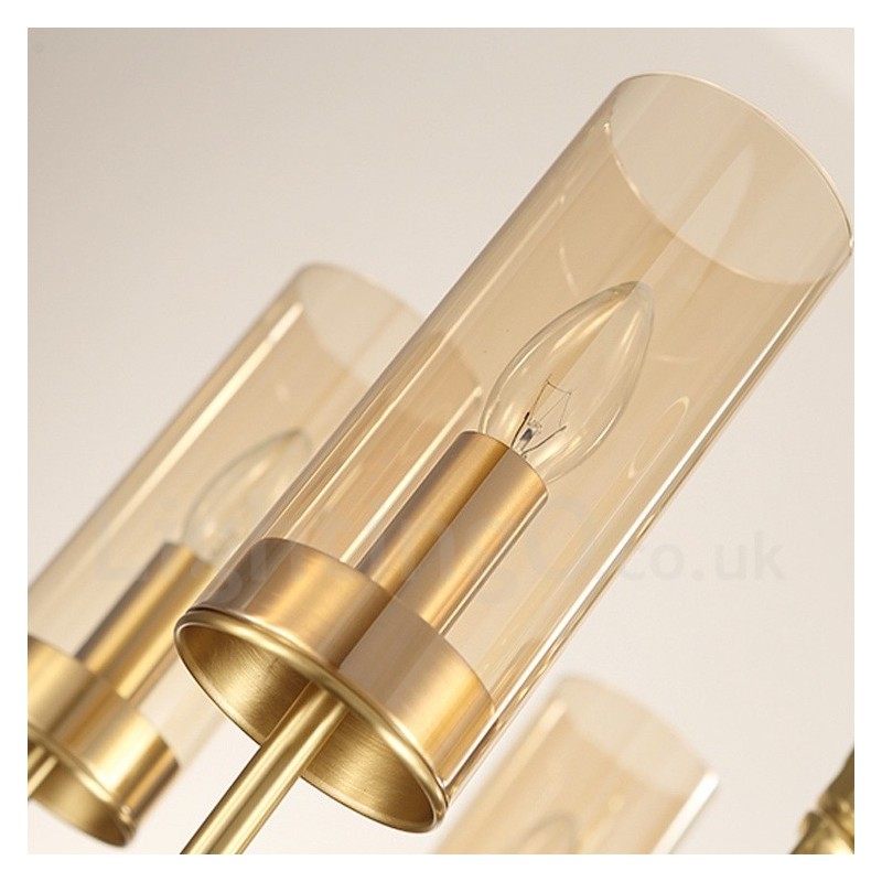 Modern Contemporary 10 Light Brass Chandelier with Glass Shade