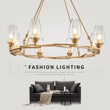 Modern Contemporary 8 Light Steel Pendant Light with Glass Shade