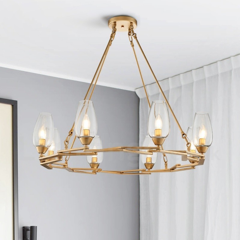 Modern Contemporary 8 Light Steel Pendant Light with Glass Shade