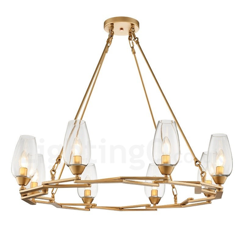 Modern Contemporary 8 Light Steel Pendant Light with Glass Shade