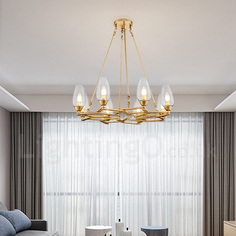 Modern Contemporary 8 Light Steel Pendant Light with Glass Shade