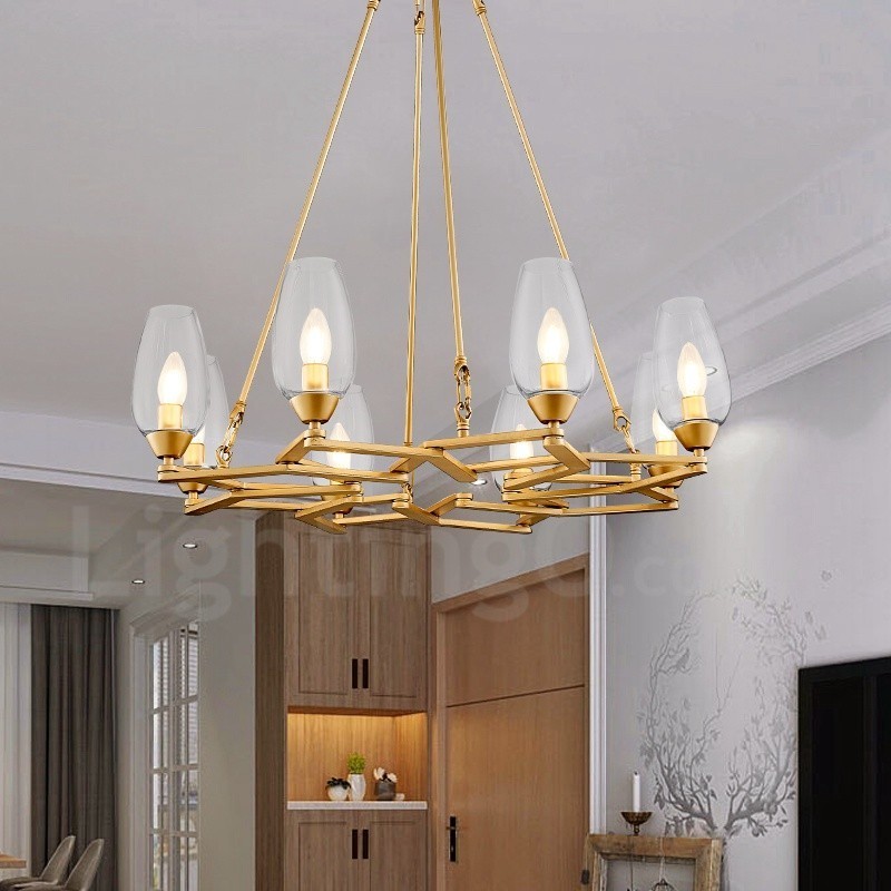 Modern Contemporary 8 Light Steel Pendant Light with Glass Shade