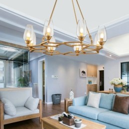 Modern Contemporary 8 Light Steel Pendant Light with Glass Shade