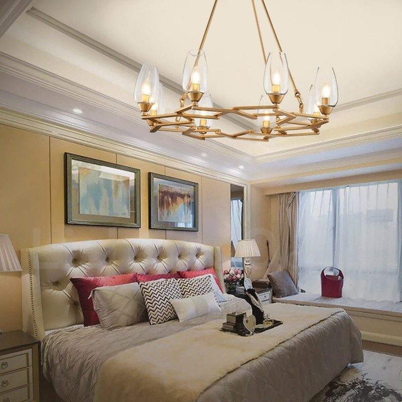 Modern Contemporary 8 Light Steel Pendant Light with Glass Shade