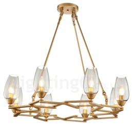 Modern Contemporary 8 Light Steel Pendant Light with Glass Shade
