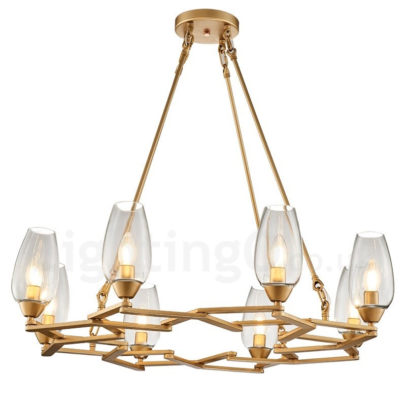 Modern Contemporary 8 Light Steel Pendant Light with Glass Shade