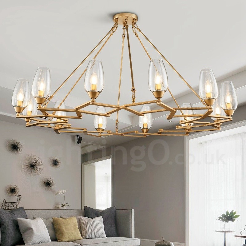 Modern Contemporary 12 Light Steel Pendant Light with Glass Shade