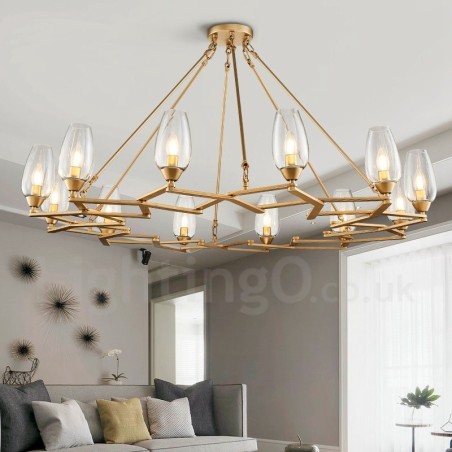 Modern Contemporary 12 Light Steel Pendant Light with Glass Shade