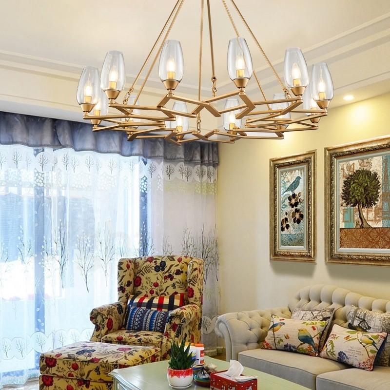 Modern Contemporary 12 Light Steel Pendant Light with Glass Shade