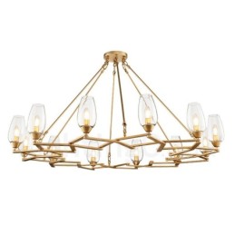 Modern Contemporary 12 Light Steel Pendant Light with Glass Shade