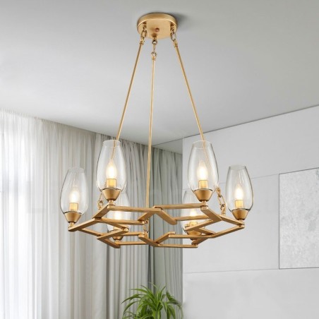 Modern Contemporary 6 Light Steel Pendant Light with Glass Shade