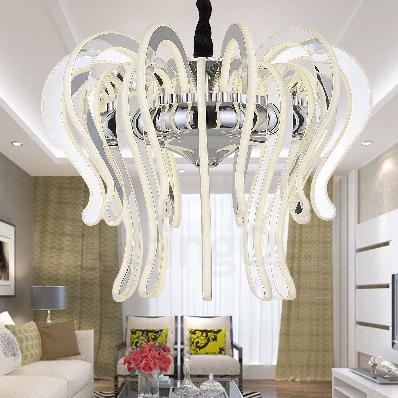 Modern Contemporary 20 Light Steel Chandelier with Acrylic Shade