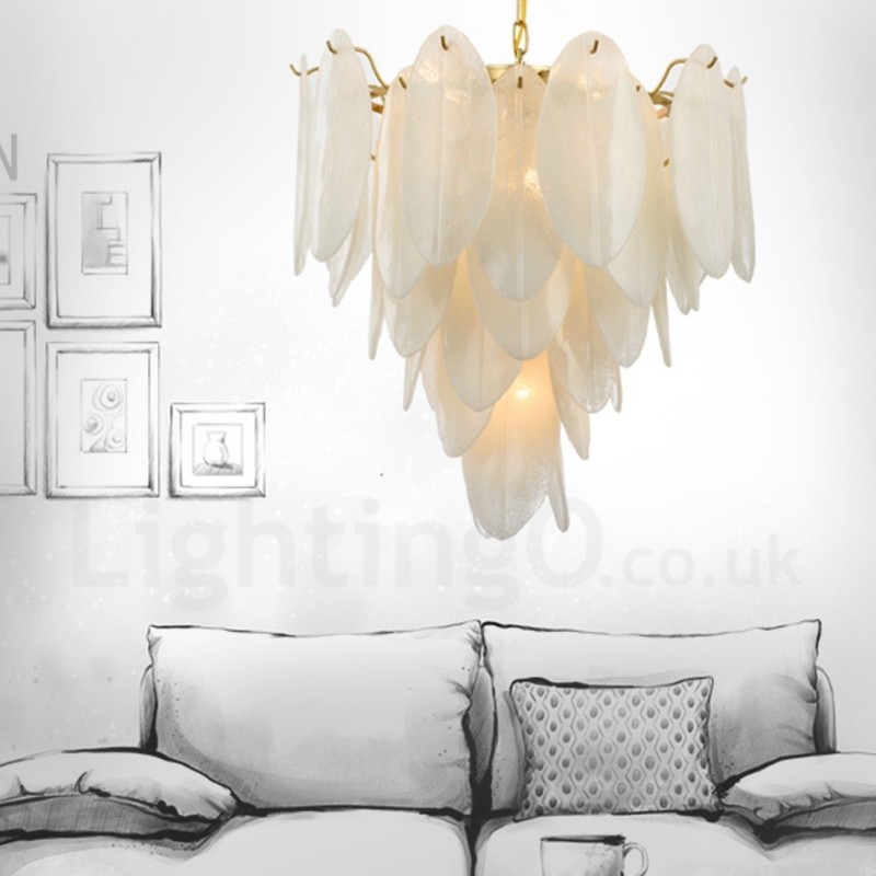 Modern Contemporary 6 Light Steel Pendant Light with Glass Shade