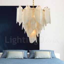 Modern Contemporary 6 Light Steel Pendant Light with Glass Shade