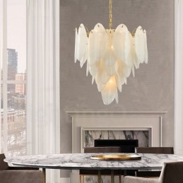 Modern Contemporary 6 Light Steel Pendant Light with Glass Shade